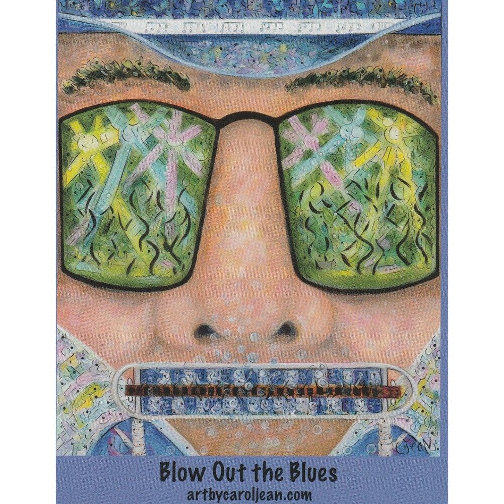 Blow Out The Blues Harmonica  Print Carol Jean 4x5 Card Steamboat Springs CO